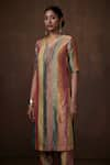 Shop_Dressfolk_Multi Color Tissue Metallic Stripe V Neck Straight Kurta Set  _Online_at_Aza_Fashions