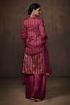 Shop_Dressfolk_Magenta Tissue Metallic Stripe Round Straight Kurta Set  _at_Aza_Fashions