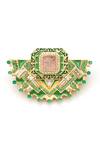 Shop_Aulerth X JJ Valaya_Green Engineered Geometric Enamel Brooch _at_Aza_Fashions