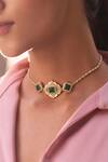 Buy_Aulerth X JJ Valaya_Green Rumeli Carved Stone Embellished Choker Necklace _at_Aza_Fashions