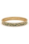 Shop_Aulerth X JJ Valaya_Green Crystals Rumeli Leaf Enamel Work Bangle _at_Aza_Fashions