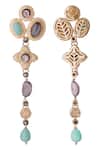 Shop_Aulerth X JJ Valaya_Multi Color Stones Floral Embellished Dangler Earrings _at_Aza_Fashions