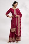 Buy_Samyukta Singhania_Maroon Faux Georgette Embroidered Floral Round Kurta Sharara Set _at_Aza_Fashions