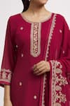 Shop_Samyukta Singhania_Maroon Faux Georgette Embroidered Floral Round Kurta Sharara Set _Online_at_Aza_Fashions