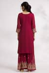 Shop_Samyukta Singhania_Maroon Faux Georgette Embroidered Floral Round Kurta Sharara Set _at_Aza_Fashions