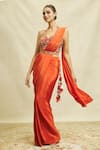 Alaya Advani_Orange Crepe Embroidered Floral Halter Plain Pre-draped Saree With Blouse _Online_at_Aza_Fashions