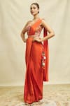 Buy_Alaya Advani_Orange Crepe Embroidered Floral Halter Plain Pre-draped Saree With Blouse _Online_at_Aza_Fashions