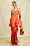 Shop_Alaya Advani_Orange Crepe Embroidered Floral Halter Plain Pre-draped Saree With Blouse _Online_at_Aza_Fashions