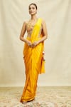 Alaya Advani_Yellow Crepe Embroidered Floral Halter Pre-draped Saree With Blouse _Online_at_Aza_Fashions