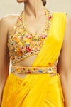 Buy_Alaya Advani_Yellow Crepe Embroidered Floral Halter Pre-draped Saree With Blouse _Online_at_Aza_Fashions