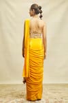 Shop_Alaya Advani_Yellow Crepe Embroidered Floral Halter Pre-draped Saree With Blouse_at_Aza_Fashions