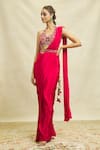 Buy_Alaya Advani_Pink Crepe Embroidered Floral Halter Pre-draped Saree With Work Blouse _at_Aza_Fashions