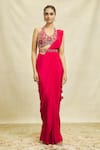 Shop_Alaya Advani_Pink Crepe Embroidered Floral Halter Pre-draped Saree With Work Blouse _Online_at_Aza_Fashions