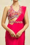 Alaya Advani_Pink Crepe Embroidered Floral Halter Pre-draped Saree With Work Blouse _at_Aza_Fashions