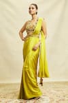 Buy_Alaya Advani_Green Crepe Embroidered Floral Halter Solid Pre-draped Saree With Blouse _at_Aza_Fashions