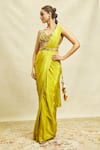 Buy_Alaya Advani_Green Crepe Embroidered Floral Halter Solid Pre-draped Saree With Blouse _Online_at_Aza_Fashions