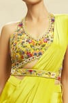 Alaya Advani_Green Crepe Embroidered Floral Halter Solid Pre-draped Saree With Blouse _at_Aza_Fashions