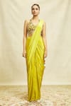 Buy_Alaya Advani_Green Crepe Embroidered Floral Halter Solid Pre-draped Saree With Blouse 