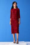 Buy Pleats By Aruni Maroon Polyester Round Neck Layered Fringe Dress at Aza Fashions Buy_Pleats By Aruni_Maroon Polyester Round Neck Layered Fringe Dress_at_Aza_Fashions