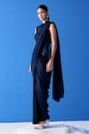 Shop_Pleats by Aruni_Black Chiffon Plain Dual Toned Pre-draped Saree _at_Aza_Fashions
