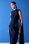 Pleats by Aruni_Black Chiffon Plain Dual Toned Pre-draped Saree _Online_at_Aza_Fashions