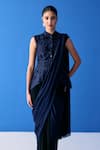 Buy_Pleats by Aruni_Black Chiffon Plain Dual Toned Pre-draped Saree _Online_at_Aza_Fashions