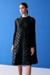 Pleats By Aruni_Black Polyester Round Neck Mermaid Scales Textured Midi Dress_at_Aza_Fashions