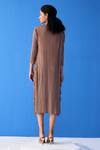 Shop_Pleats By Aruni_Brown Polyester Fringe Round Neck Layered Midi Dress_at_Aza_Fashions