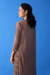 Buy_Pleats By Aruni_Brown Polyester Fringe Round Neck Layered Midi Dress_Online_at_Aza_Fashions