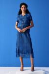 Buy_Pleats By Aruni_Blue Polyester Fringe V-neck Pleated Top With Skirt_at_Aza_Fashions