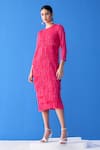 Buy_Pleats By Aruni_Pink Polyester Round Neck Layered Fringe Dress _at_Aza_Fashions