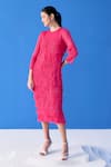 Pleats By Aruni_Pink Polyester Round Neck Layered Fringe Dress _Online_at_Aza_Fashions
