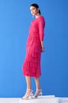 Buy_Pleats By Aruni_Pink Polyester Round Neck Layered Fringe Dress _Online_at_Aza_Fashions