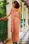 Shop_1999ad By Amita & Deepak_Peach Organza Sequins, Embroidery Square Neck Pre-stitched Saree With Blouse _at_Aza_Fashions