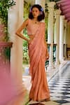 1999ad By Amita & Deepak_Peach Organza Sequins, Embroidery Square Neck Pre-stitched Saree With Blouse _Online_at_Aza_Fashions