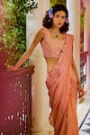 Buy_1999ad By Amita & Deepak_Peach Organza Sequins, Embroidery Square Neck Pre-stitched Saree With Blouse _Online_at_Aza_Fashions