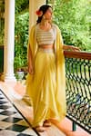 1999ad By Amita & Deepak Yellow Organza Beads, Zari Round Neck, Open Embroidered Skirt Set With Jacket Online at Aza Fashions 1999ad By Amita & Deepak_Yellow Organza Beads, Zari Round Neck, Open Embroidered Skirt Set With Jacket _Online_at_Aza_Fashions