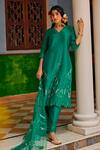 Buy_1999ad By Amita & Deepak_Green Chanderi Applique, Zari V-neck Embroidered Kurta Pant Set _at_Aza_Fashions