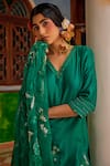 1999ad By Amita & Deepak_Green Chanderi Applique, Zari V-neck Embroidered Kurta Pant Set _Online_at_Aza_Fashions
