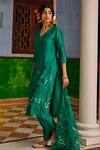 Buy_1999ad By Amita & Deepak_Green Chanderi Applique, Zari V-neck Embroidered Kurta Pant Set _Online_at_Aza_Fashions