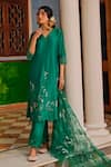 Shop_1999ad By Amita & Deepak_Green Chanderi Applique, Zari V-neck Embroidered Kurta Pant Set _Online_at_Aza_Fashions
