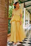 Shop 1999ad By Amita & Deepak Yellow Organza Cut Work, Embroidery, Zari V-neck Peplum Top Sharara Set Online at Aza Fashions Shop_1999ad By Amita & Deepak_Yellow Organza Cut Work, Embroidery, Zari V-neck Peplum Top Sharara Set _Online_at_Aza_Fashions