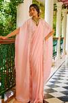 Buy_1999ad By Amita & Deepak_Pink Georgette Beads, Pearls, Embroidery Pre-stitched Saree Set With Cape _at_Aza_Fashions