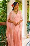 1999ad By Amita & Deepak_Pink Georgette Beads, Pearls, Embroidery Pre-stitched Saree Set With Cape _Online_at_Aza_Fashions