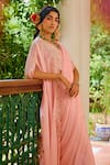 Buy_1999ad By Amita & Deepak_Pink Georgette Beads, Pearls, Embroidery Pre-stitched Saree Set With Cape _Online_at_Aza_Fashions