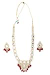 Shop_Aakarsha by Ajay_Red Pearl Two Tone Finish Kundan And Embellished Necklace Set _at_Aza_Fashions