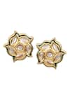 Shop_Aakarsha by Ajay_Gold Plated Kundan Embellished Floral Stud Earrings _at_Aza_Fashions