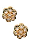 Shop_Aakarsha by Ajay_Gold Plated Kundan Embellished Flower Stud Earrings _at_Aza_Fashions