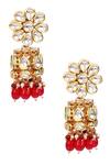 Shop_Aakarsha by Ajay_Red Kundan Stones Floral Jhumkas _at_Aza_Fashions