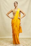 Alaya Advani_Yellow Crepe Embroidered Floral Halter Pre-draped Saree With Blouse _at_Aza_Fashions